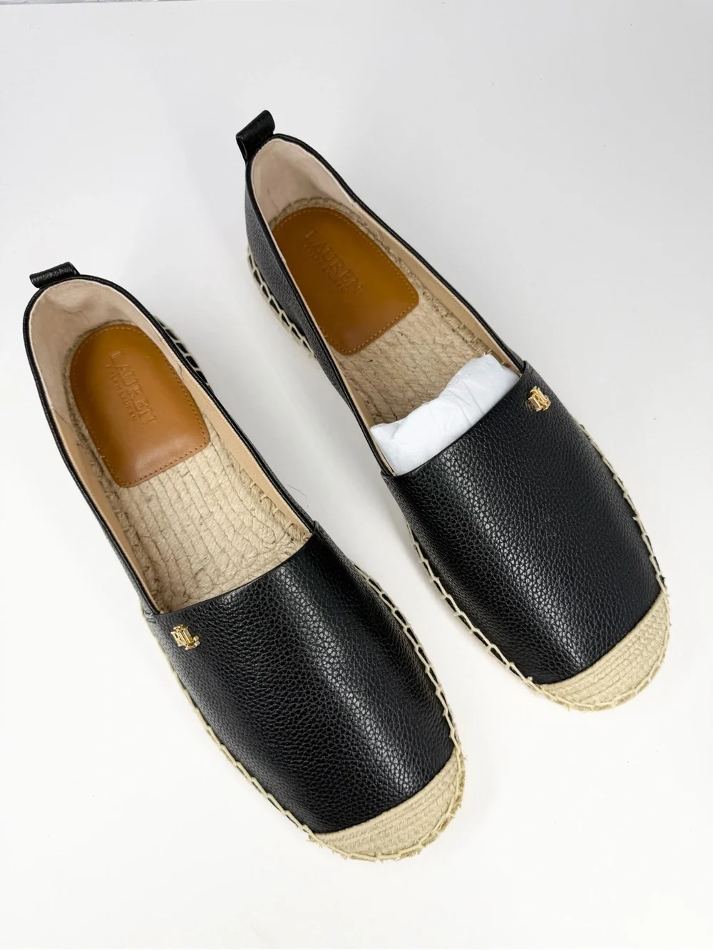 Lauren Ralph Lauren Women's Cameryn Espadrilles Black Tumbled Leather Size 9.5